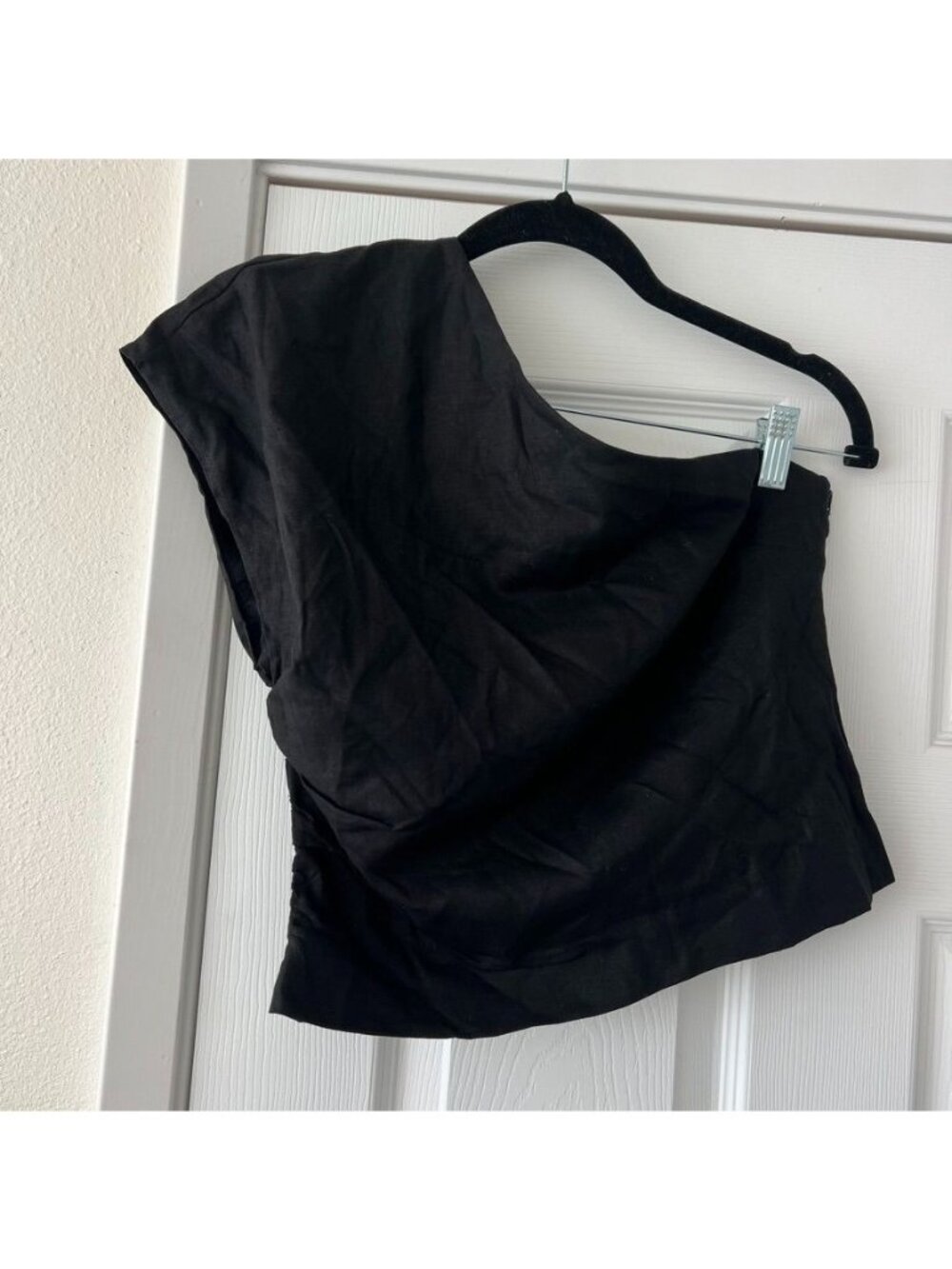 Mango MNG Bari One Shoulder Linen Blend Top Size Small NWT